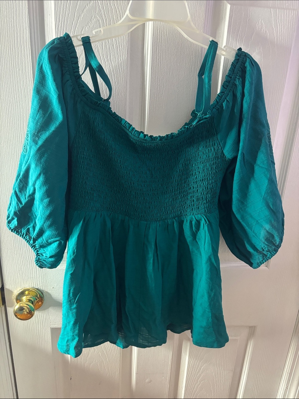 Torrid Teal Smocked Peasant Blouse - Teal - Picture 8 of 8